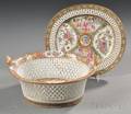 Rose Medallion Reticulated Oval Porcelain Fruit Basket and Undertray