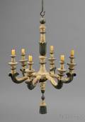 Carved and Painted Wooden Sixlight Chandelier