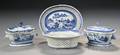 Canton Porcelain Fruit Basket and Stand and Two Small Covered Sauce Tureens