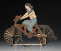 Polychromepainted Sheet Metal Woman on Bicycle Whirligig