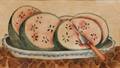 Linda Carter Lefko New York State 20th21st Century Theorem with Watermelon Slices on a Blue Featherrimmed Platter