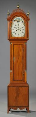 Federal Carved Mahogany Mahogany Veneer and Birdseye Maple Inlaid Tall Case Clock