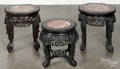 Pair of Chinese carved hardwood marble top stands