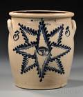 Stoneware Crock with Cobalt Star with Face Decoration
