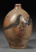 Stoneware Jug with Cobaltincised Ringnecked Pheasant