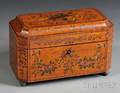 Polychromepainted Floraldecorated and Inlaid Wood Tea Caddy