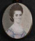 AngloAmerican School 18th Century Portrait Miniature of a Woman Wearing a Bluegray Gown