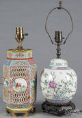 Two Chinese famille rose porcelain table lamps