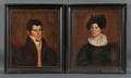 American School 19th Century Pair of Folk Portraits of a Man and Woman c 1840