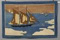 Grenfell Pictorial Hooked Rug with Arctic Sailing Vessels Icebergs and Distant Lighthouse
