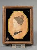 American School 19th Century Portrait Miniature of a Woman Wearing a Hair Comb