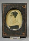 American School 19th Century Profile Portrait Miniature of a Young Lady
