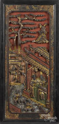 Chinese carved and painted panel