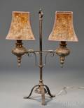 Iron and Brass Twolight Table Lamp with Two Mica Shades