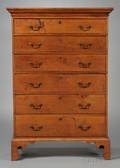 Chippendale Tiger Maple Tall Chest of Six Drawers