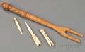 Carved and Decorated Wood Laundry Fork and Scrimshaw Whalebone Items