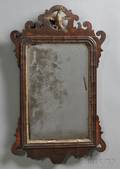 Small Chippendale Walnut Veneer and Giltgesso Mirror