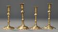 Four Assorted Queen Anne Brass Candlesticks