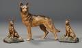 Painted Cast Iron German Shepherd Dog Doorstop and Pair of Bookends