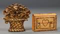 Gilt Carved Flower Basket Ornament and a Bookform Spruce Gum Box