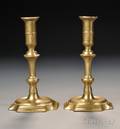 Pair of Queen Anne Signed Brass Candlesticks