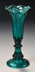 Sandwich Turquoise Pressed Loop Glass Vase