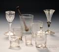 Eight Colorless Blownmolded and Freeblown Glassware Items