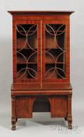 Classical Carved Mahogany and Mahogany Veneer Glazed Kneehole DeskBookcase