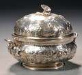 Large Sterling Silver Repousse Covered Sugar Bowl