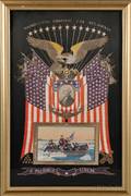 Patriotic Painted and Embroidered Silk Washington Crossing the Delaware Picture