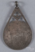 Engraved silver Masonic pendant