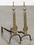 Pair of Federal style brassplated knife blade andirons