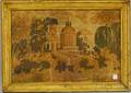 Giltwoodframed English Printed Linen Needlework Template Depicting a Classical Landscape