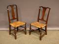 Two Queen Anne Maple Side Chairs with Woven Rush Seats and Spanish Feet