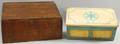 Grainpainted Pine Slantlid Desk Box and a Blue and Whitepainted Paneled Wood Lidded Storage Box with Fitted Interior