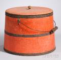 Redpainted Ironbound Wood Stave Pail with Cover