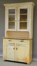 Country Glazed Whitepainted Wooden Stepback Cupboard