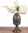 Contemporary carved and painted whale on a turned plinth