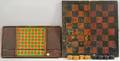 Painted Wood Folding Checkered Game Board Box and a Painted Wood Checkered Game Board