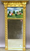 Federalstyle Giltwood Tabernacle Mirror with Reversepainted Glass Tablet Depicting Buildings in a Landscape