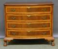 Chippendale Mahogany and Birdseye Maple Veneer Carved Maple Bowfront Fourdrawer Chest