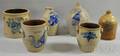 Six Cobalt Floral and Foliatedecorated Stoneware Items