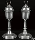 Pair of New England pewter fluid lamps earlymid 19th c
