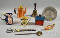 Seven Assorted Metal Decorative Items and Two Pieces of English Ceramics