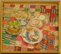 American School 20th Century Still Life with Saucers on a Colorful Tablecloth
