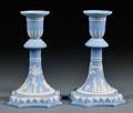 Pair of Wedgwood Light Blue Jasper Dip Candlesticks