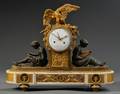 Patinated Bronze Giltbronze and Marble Mantel Clock