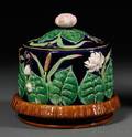 George Jones Majolica Pond Lily Cheese Dish