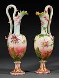 Pair of Massier Majolica Ewers