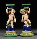 Pair of Minton Majolica Candlesticks